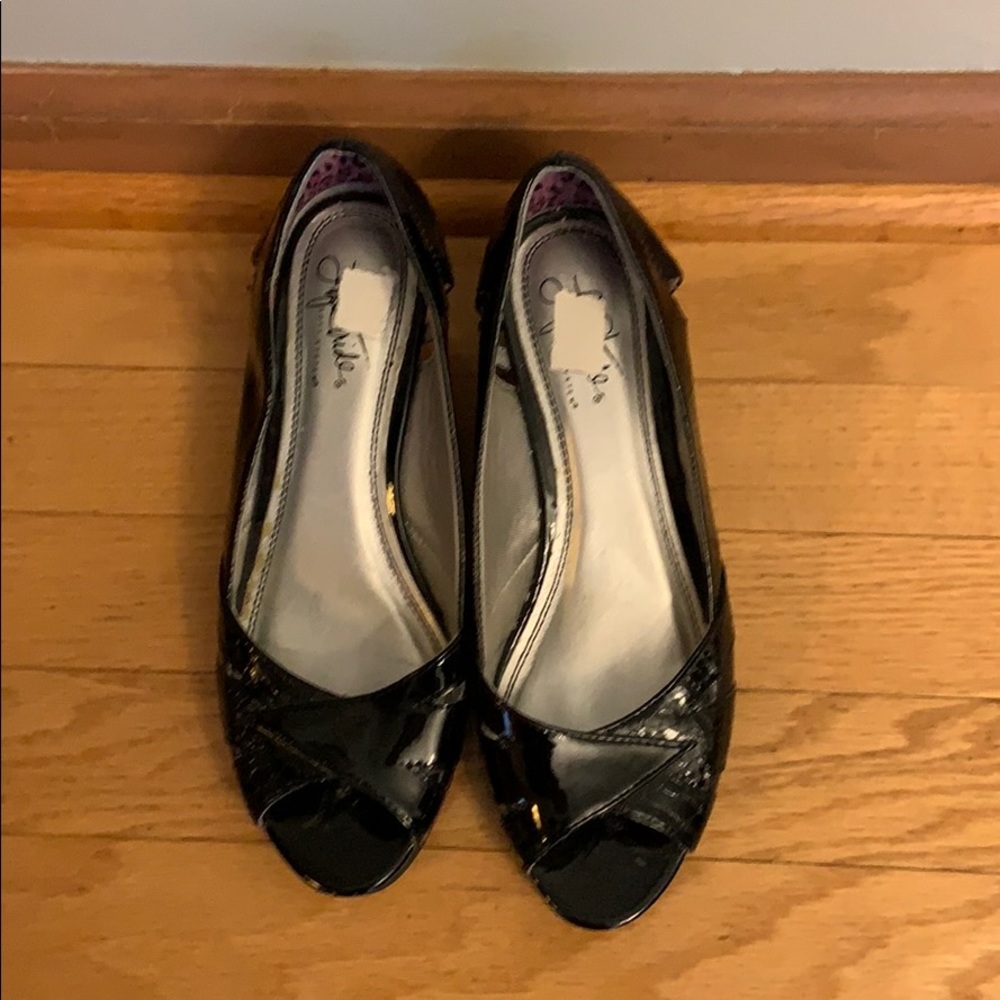 Black Patton low wedge heels